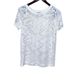 Selected Femme White Foral Sheer Scoop Neck Tshirt Size 36